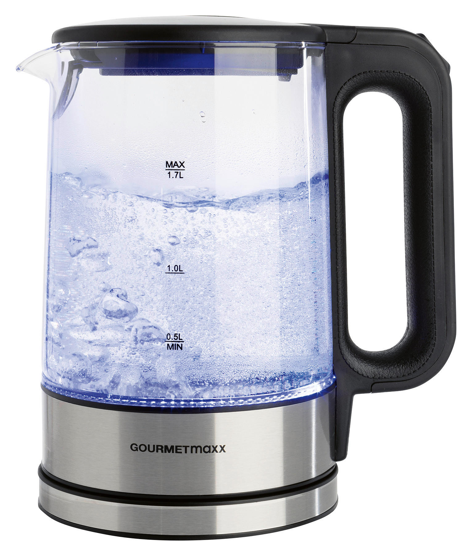 GOURMETmaxx Wasserkocher schwarz silber Glas Edelstahl B/H/L: ca. 15x24x21 cm ca. 1,7 l Wasserkocher_Glas 12053 - schwarz/silber (21,00/15,00/24,00cm) - GOURMETmaxx