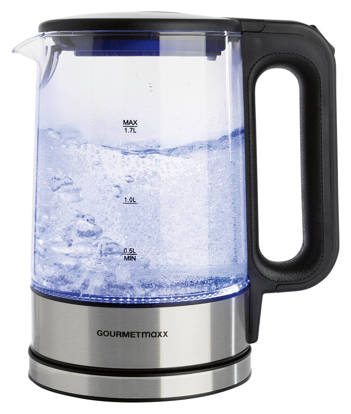 GOURMETmaxx Wasserkocher schwarz silber Glas Edelstahl B/H/L: ca. 15x24x21 cm ca. 1,7 l Wasserkocher_Glas 12053 - schwarz/silber (21,00/15,00/24,00cm) - GOURMETmaxx
