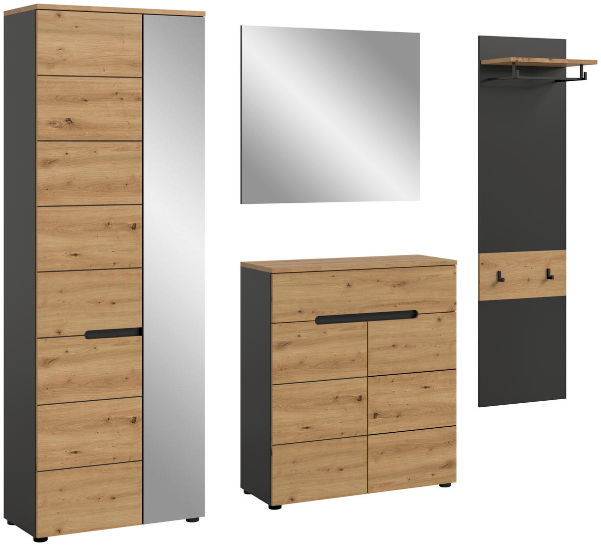 Garderobe Canu basaltgrau Nachbildung Artisan Nachbildung B/H/T: ca. 220x190x37 cm Canu - basaltgrau (220,00/190,00/37,00cm) - xonox.home