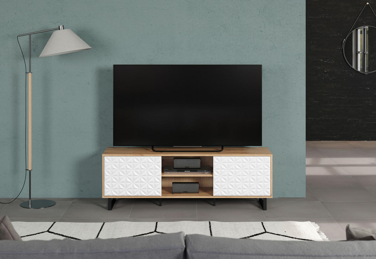 TV-Lowboard Aventura weiß matt Eiche Artisan Nachbildung B/H/T: ca. 154x52x40 cm Aventura - Eiche/weiß (154,00/52,00/40,00cm) - Trendteam
