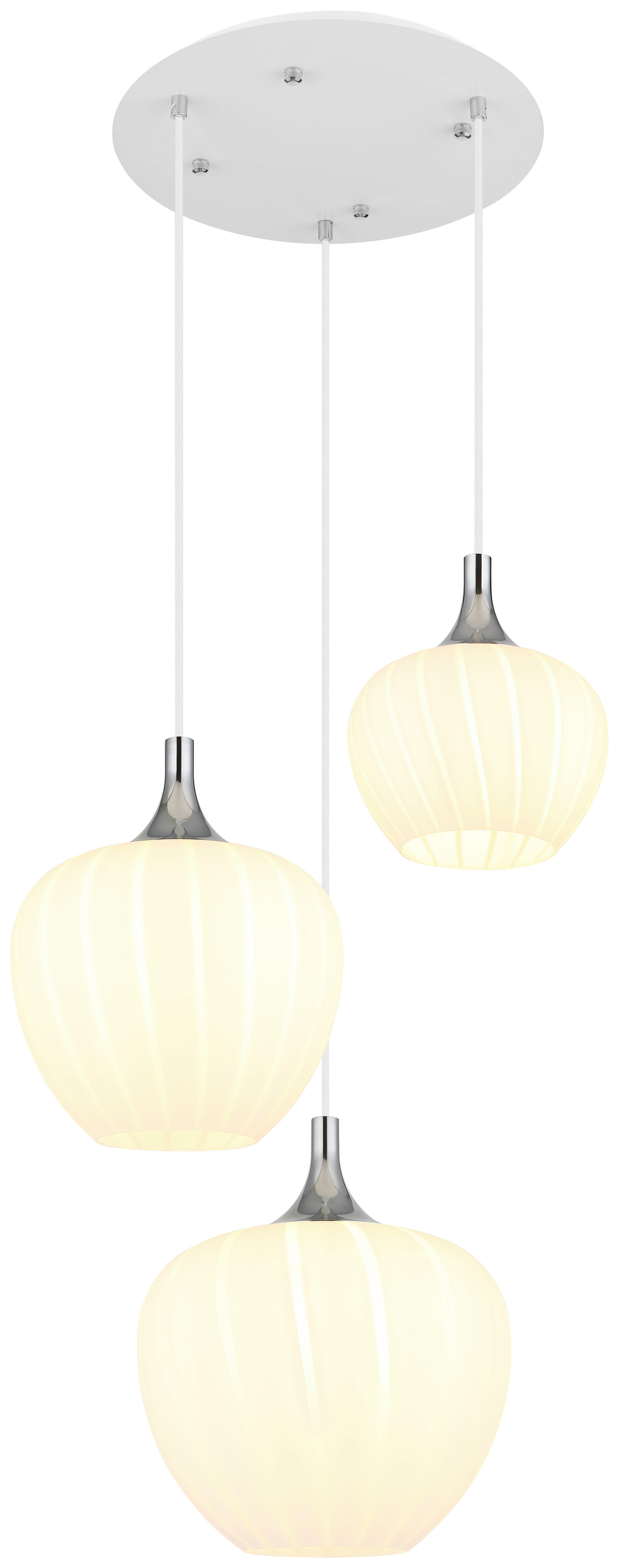 GLOBO Pendelleuchte Chrom weiß Opal Metall Glas H/D: ca. 120x48 cm E27 3 Brennstellen MAXY - weiß/Opal (48,00/120,00cm) - GLOBO