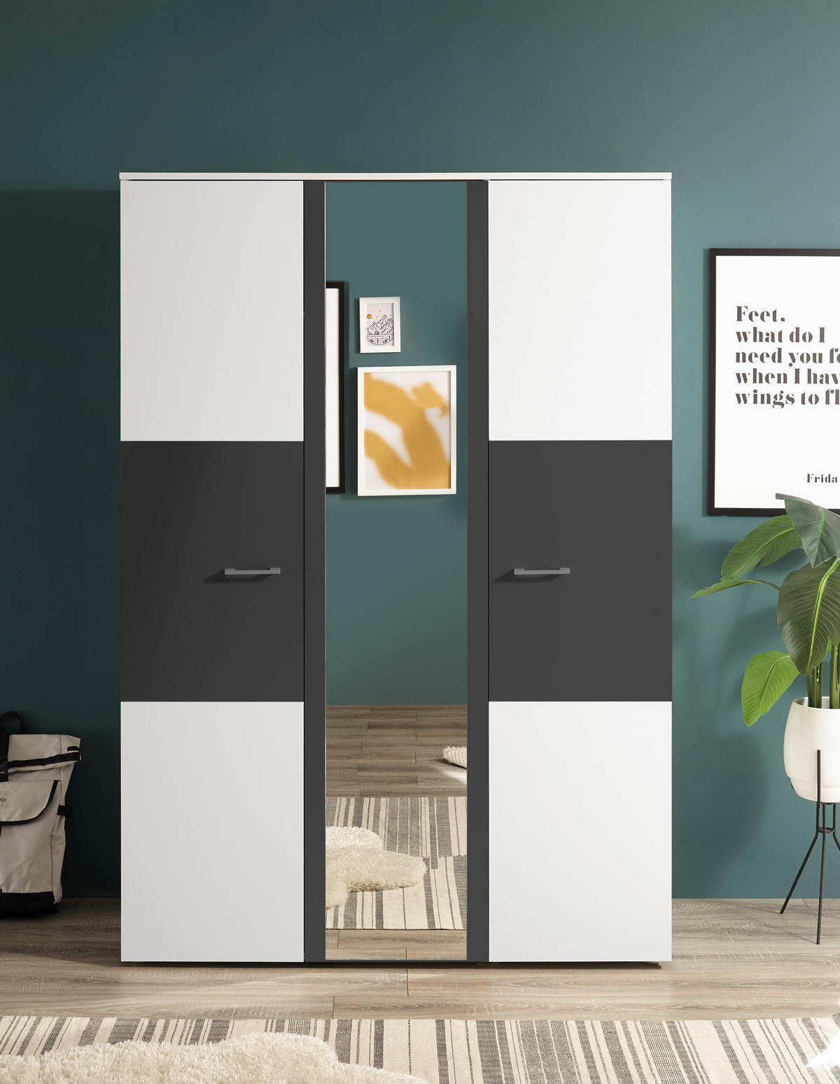 Kleiderschrank Alex weiß Graphit B/H/T: ca. 135x195x60 cm Alex - weiß/Graphit (135,00/195,00/60,00cm)