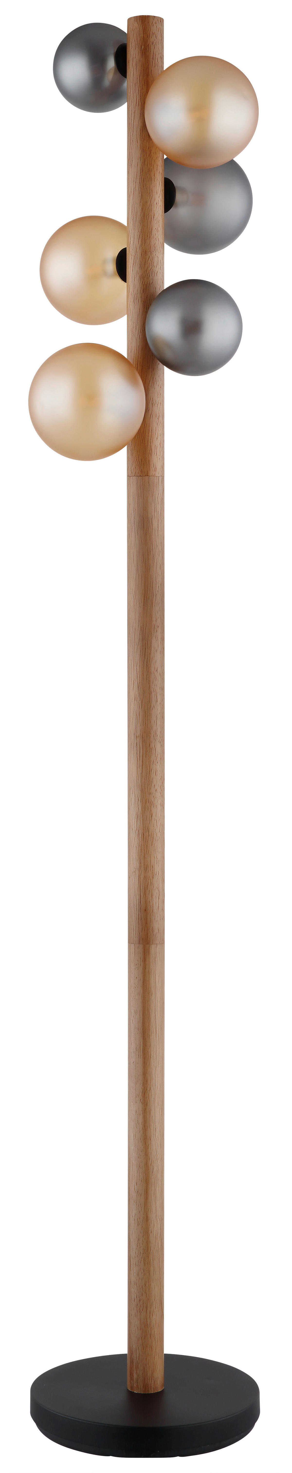 GLOBO LED-Stehleuchte dunkelbraun Rauch amber Holz Glas Metall H/D: ca. 150x29 cm 6 Brennstellen RIHA - dunkelbraun/amber (29,00/150,00cm) - GLOBO