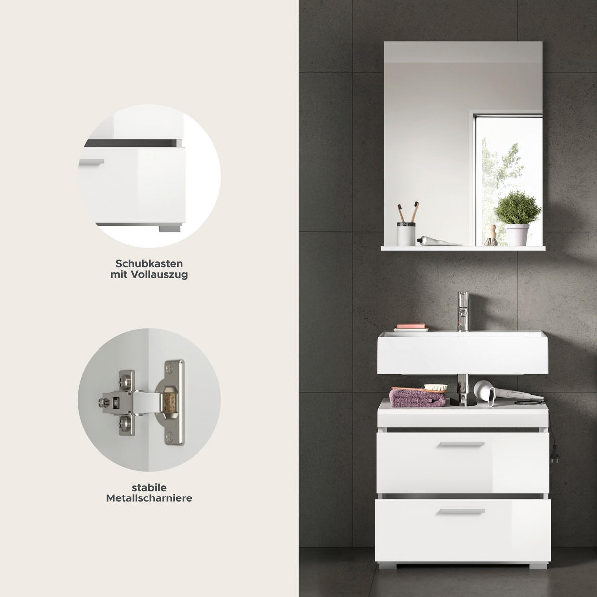 Badezimmer-Set Scout weiß weiß Hochglanz B/H/T: ca. 60x191x37 cm Scout - weiß (60,00/191,00/37,00cm) - xonox.home