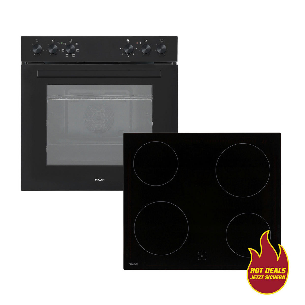 Mican Einbauherdset HSU73S schwarz Edelstahl B/H/T: ca. 59,5x59,5x57,5 cm HSU73S - schwarz (59,50/59,50/57,50cm) - Mican