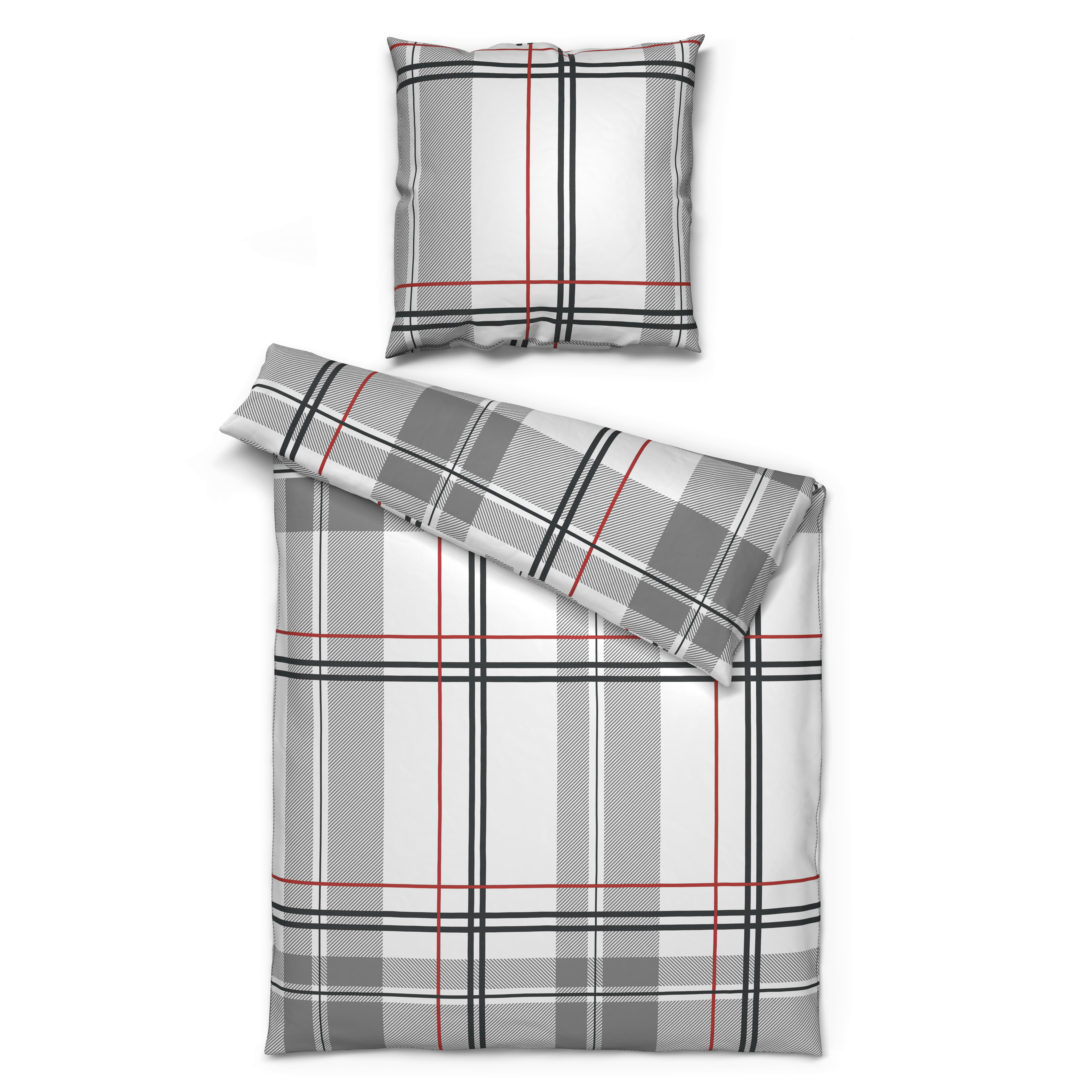 Baumwoll Bettwäsche Renforce Bettwäsche-Renforce Karo schw/rot - rot/grau (135,00/200,00cm)