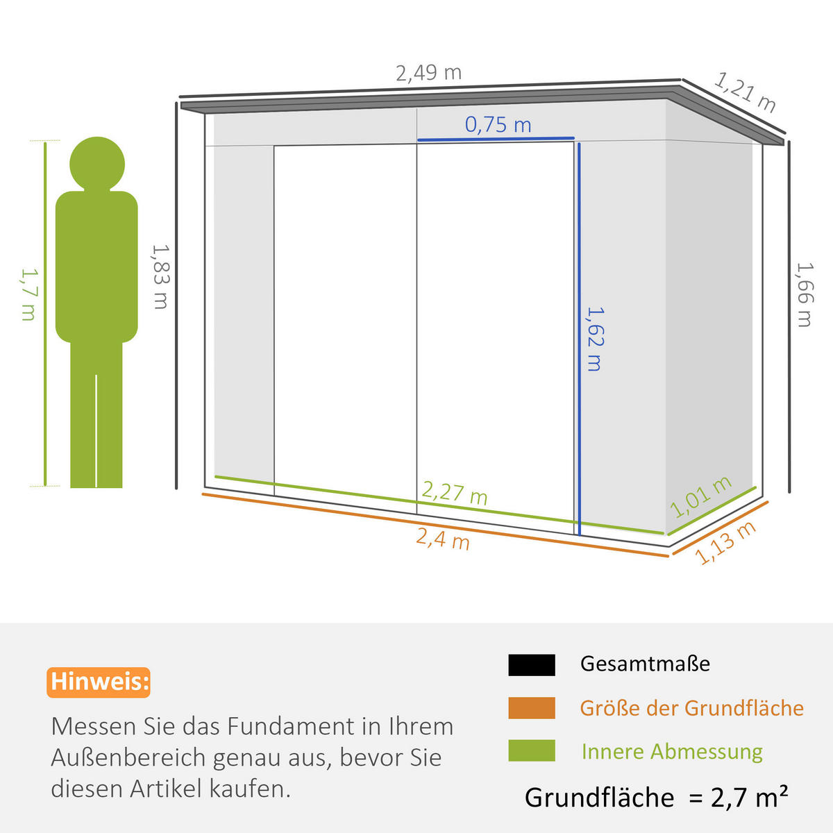 Outsunny Gerätehaus grün B/H/L: ca. 121x183x249 cm Gerätehaus - grün (249,00/121,00/183,00cm) - Outsunny