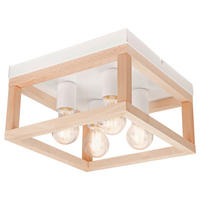 Lamkur Deckenleuchte VILLY 46020 natur weiß Holz Stahl H/L: ca. 17x30 cm E27 4 Brennstellen Villy - weiß/natur (30,00cm) - Lamkur