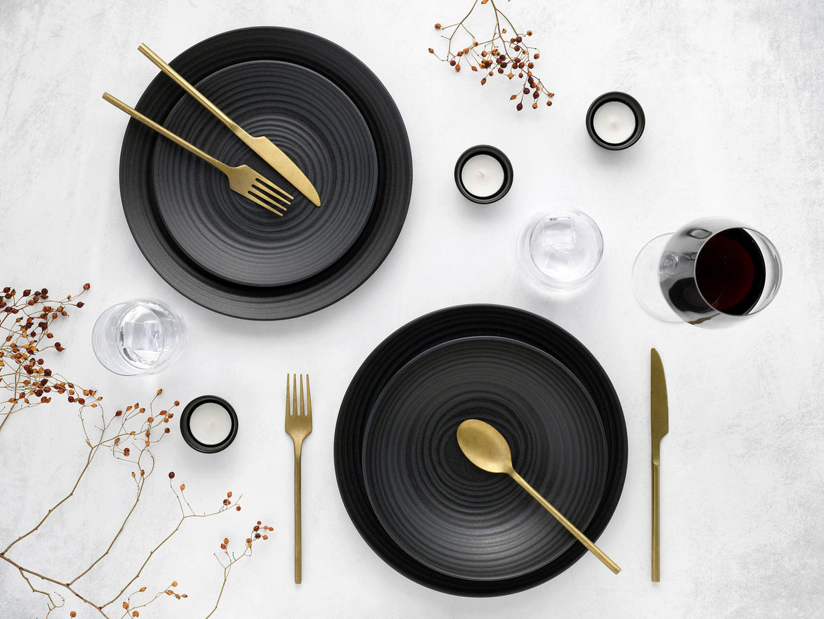 CreaTable Kombiservice Lava Stone schwarz Steinzeug 24 tlg. Lava Stone - schwarz - CreaTable