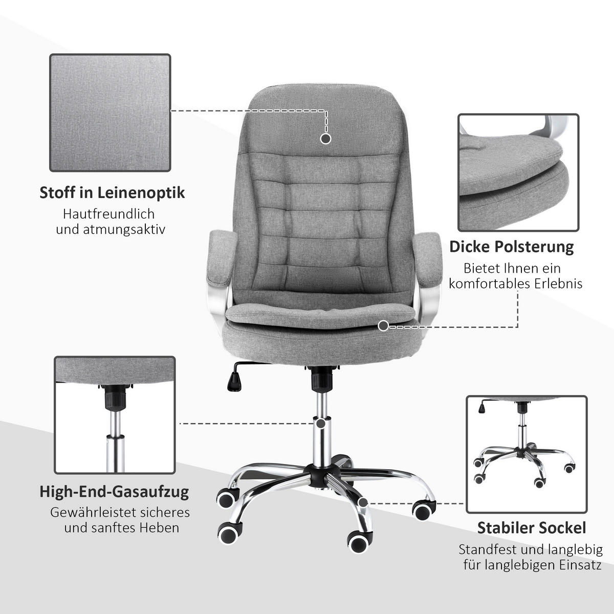 Drehstuhl 921-170GY grau 921-170GY - grau (75,00/111,00/64,00cm) - Vinsetto