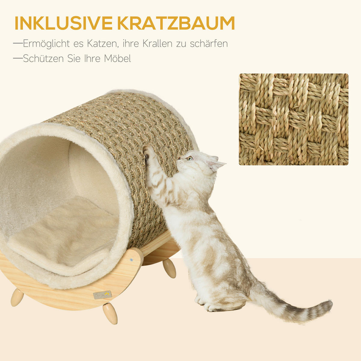 PawHut Katzen-Zubehör beige Kiefer B/H/L: ca. 38x41x43 cm Katzenhaus - beige/natur (43,00/38,00/41,00cm) - PawHut