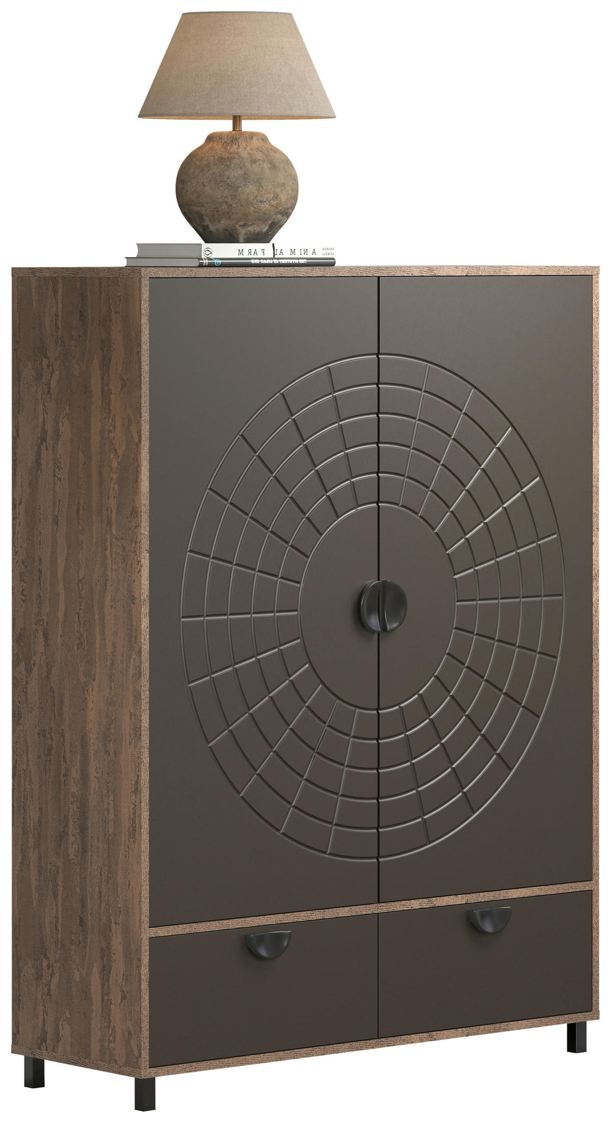Highboard Fusion Eiche dunkel Nachbildung bronze Optik B/H/T: ca. 120x163x42 cm Fusion - Eiche/bronze (120,00/163,00/42,00cm)