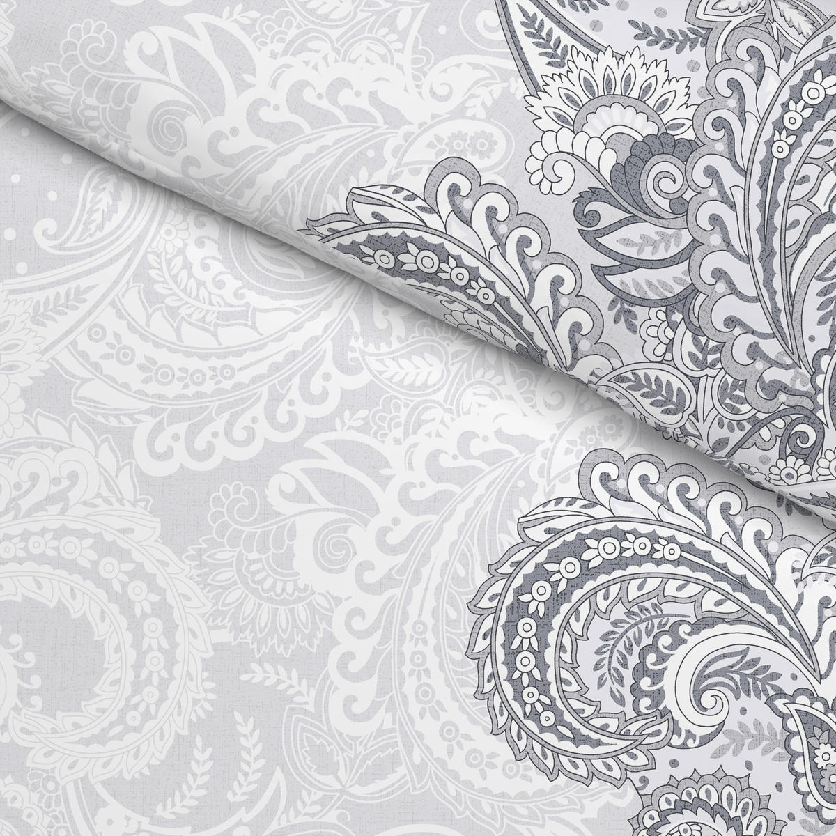 Baumwoll Bettwäsche Renforce Bettwäsche_Renforce Ornament - weiß/grau (135,00/200,00cm) - Dobnig Homeware