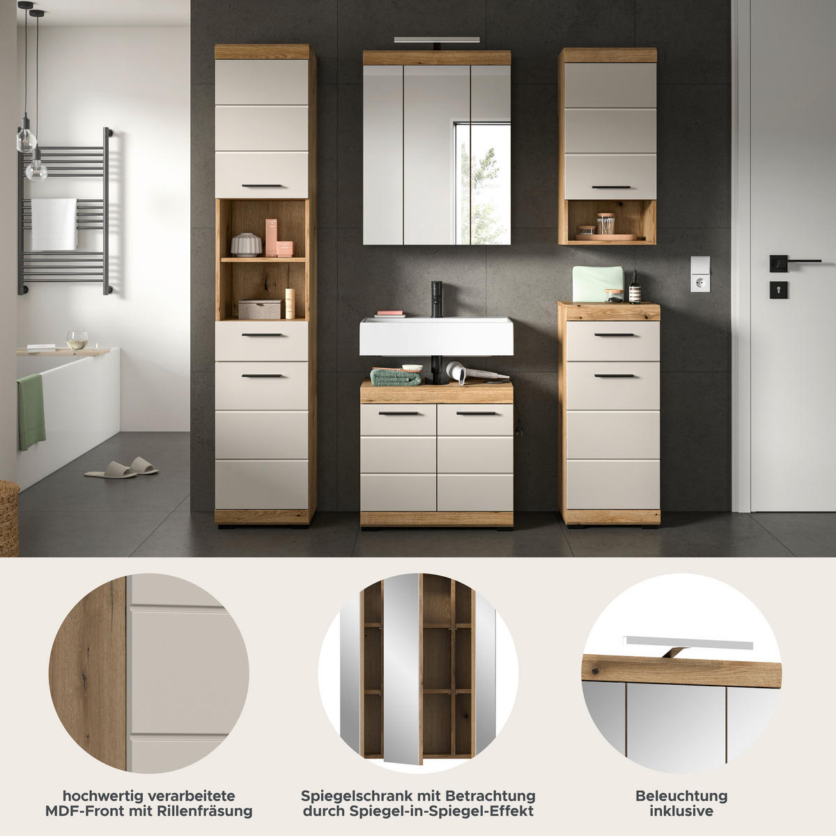 Badezimmer-Set Scout Evoke Oak Nachbildung Kaschmirgrau Nachbildung B/H/T: ca. 164x191x34 cm Scout - Kaschmirgrau (164,00/191,00/34,00cm) - xonox.home