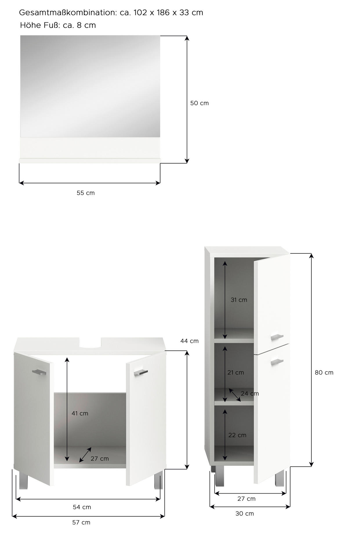 Badezimmer-Set BOSTON weiß B/H/T: ca. 102x186x33 cm BOSTON - weiß (102,00/186,00/33,00cm) - xonox.home