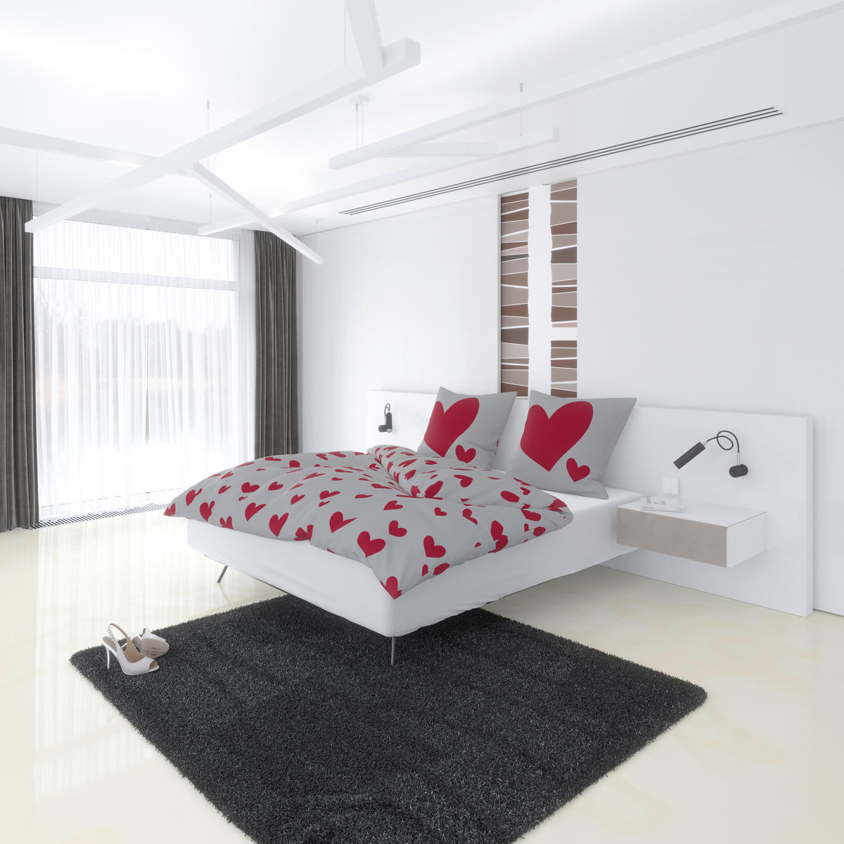 Baumwoll Bettwäsche Renforce weiß Baumwolle B/L: ca. 200x200 cm Bettwäsche_Renforce Herzen 200x200 - weiß/rot (200,00/200,00cm)