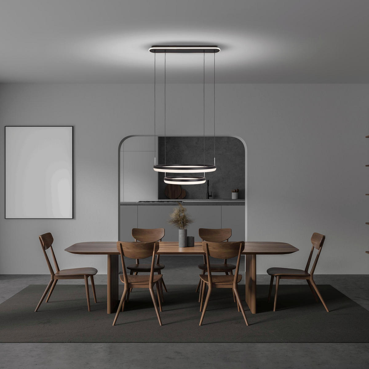 Näve Leuchten Pendelleuchte 7096922 schwarz Metall Kunststoff B/H/T: ca. 60x150x60 cm null 3 Brennstellen Circulo - schwarz (60,00/150,00/60,00cm) - Näve Leuchten
