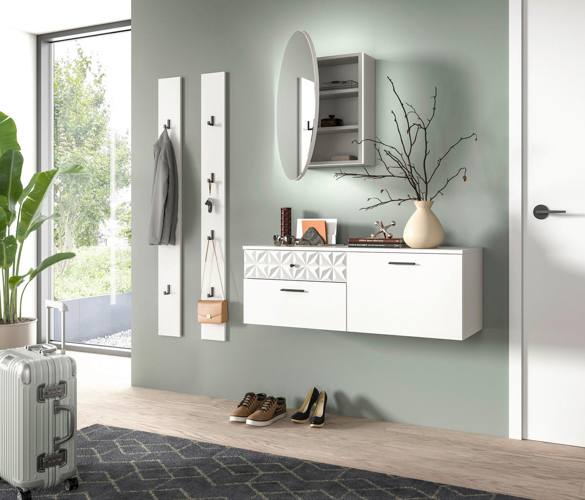 Garderobe Prisma weiß weiß Hochglanz B/H/T: ca. 110x192x34 cm Prisma - weiß (110,00/192,00/34,00cm) - xonox.home