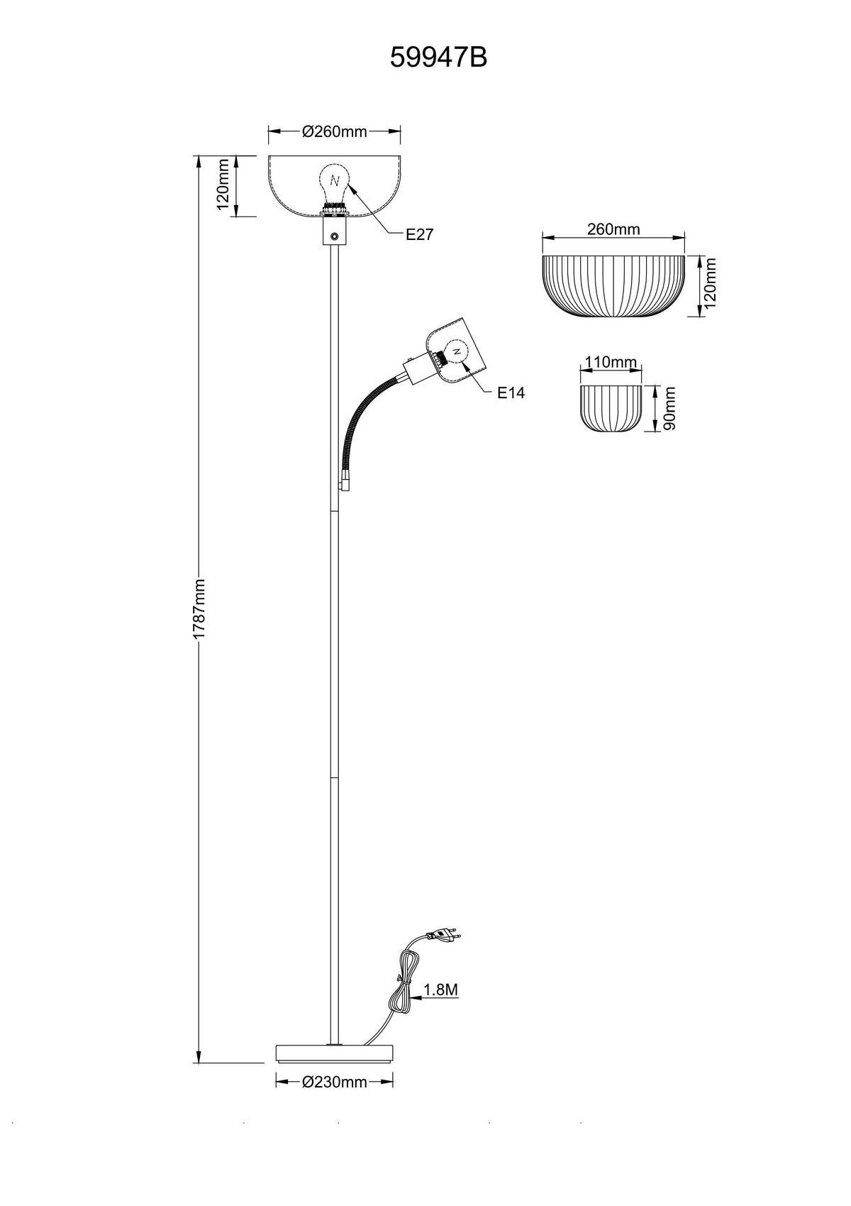 GLOBO Stehleuchte schwarz Metall Kunststoff B/H/L: ca. 14,5x67,5x33 cm 2 Brennstellen Stehleuchte-Hinton - schwarz (33,00/14,50/67,50cm) - GLOBO