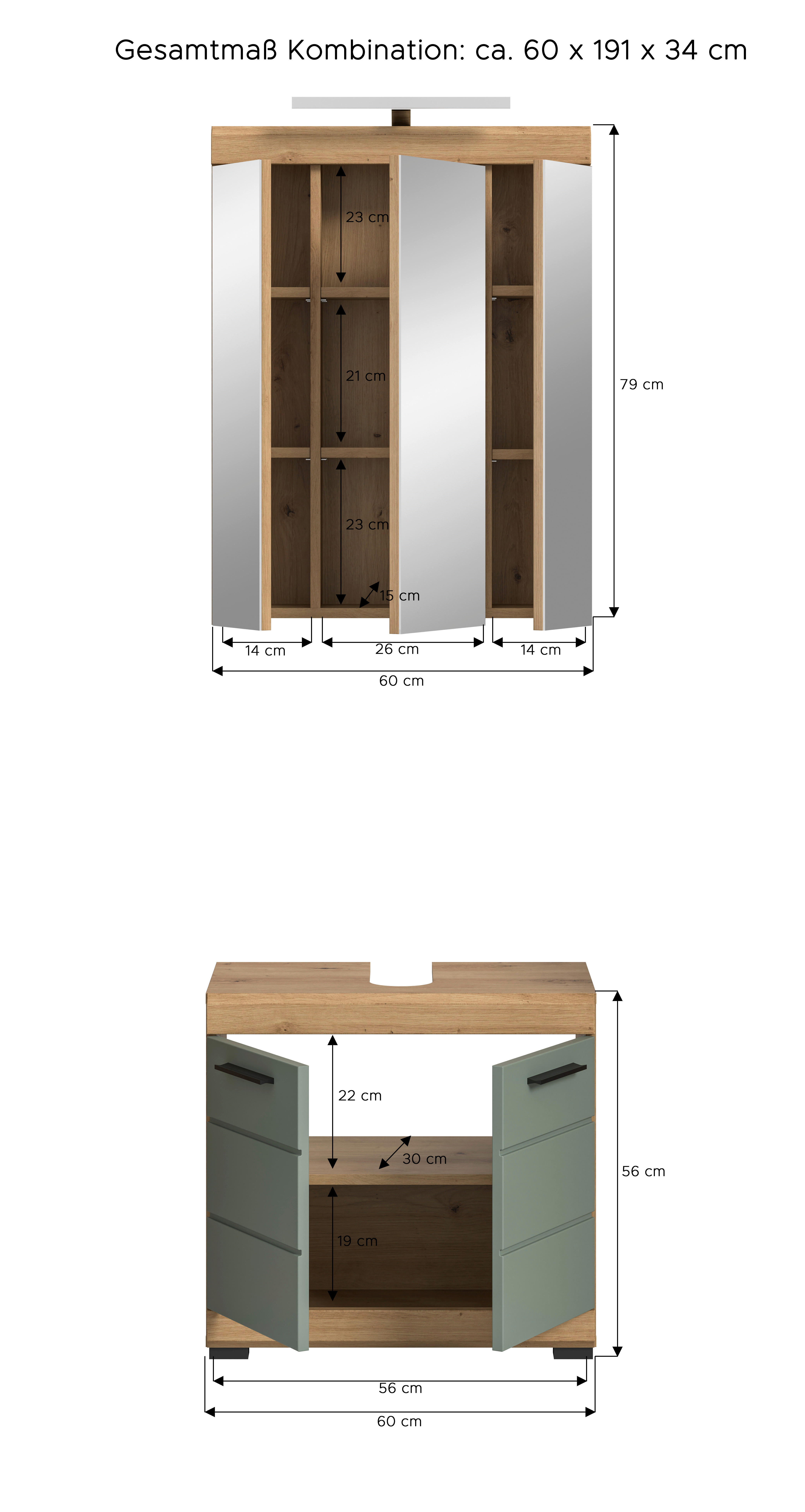 Badezimmer-Set Scout Eiche Artisan Nachbildung salbei Nachbildung B/H/T: ca. 60x191x34 cm Scout - Eiche/salbei (60,00/191,00/34,00cm) - xonox.home