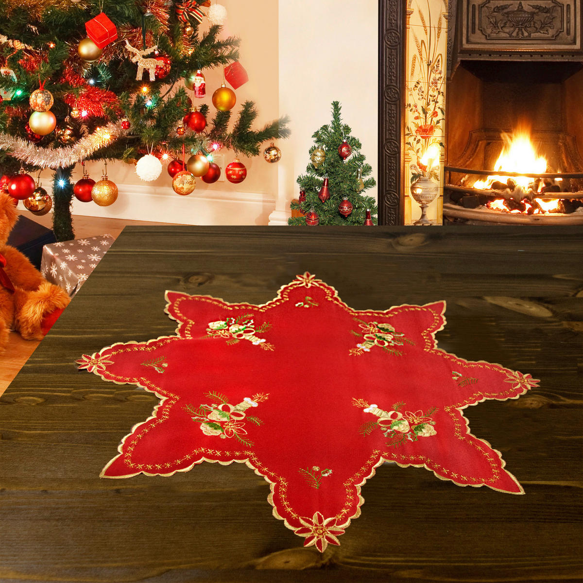 Deckchen Sterndeckchen Kerze 40cm rot - gold/rot (40,00cm)