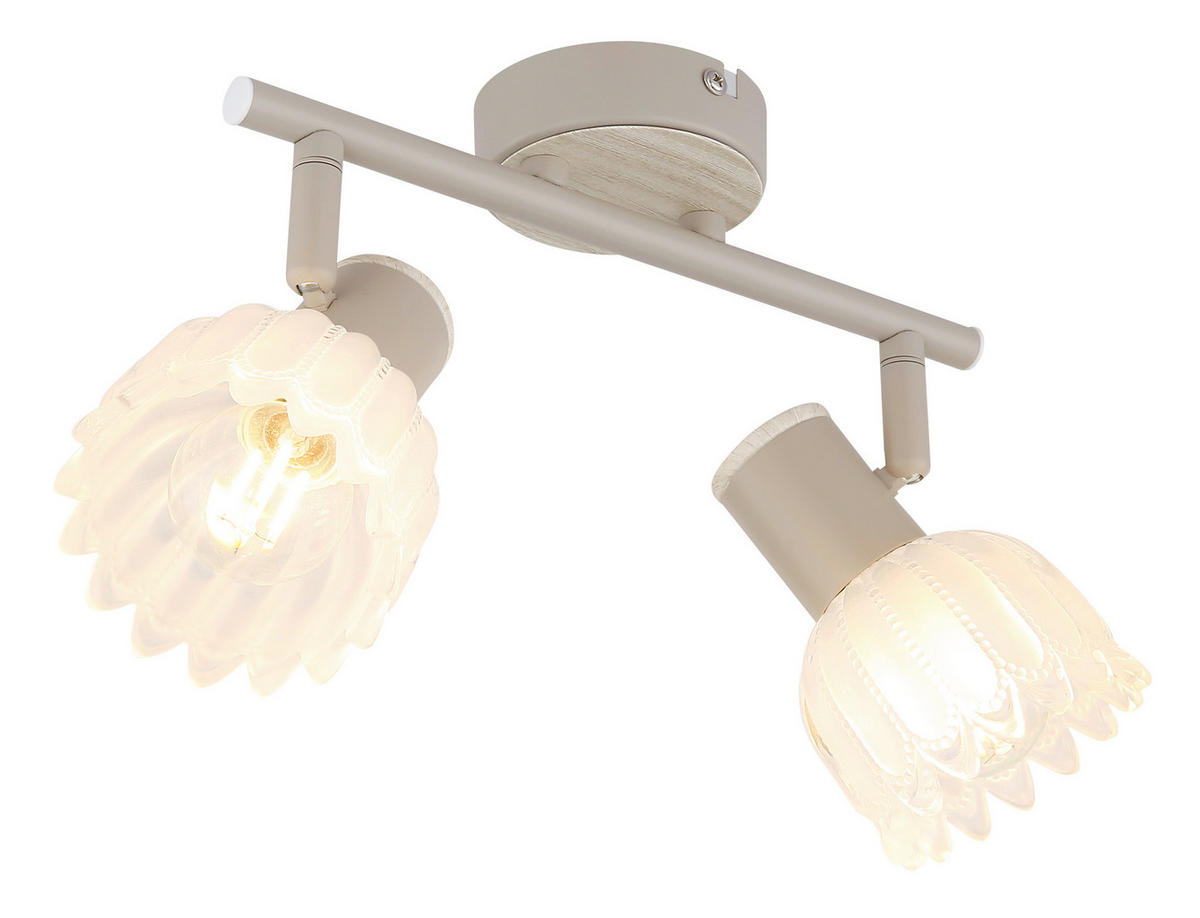 GLOBO Strahler sand Metall Glas B/H/L: ca. 10,5x26x13 cm E14 2 Brennstellen Strahler-Planta - sand (13,00/10,50/26,00cm) - GLOBO