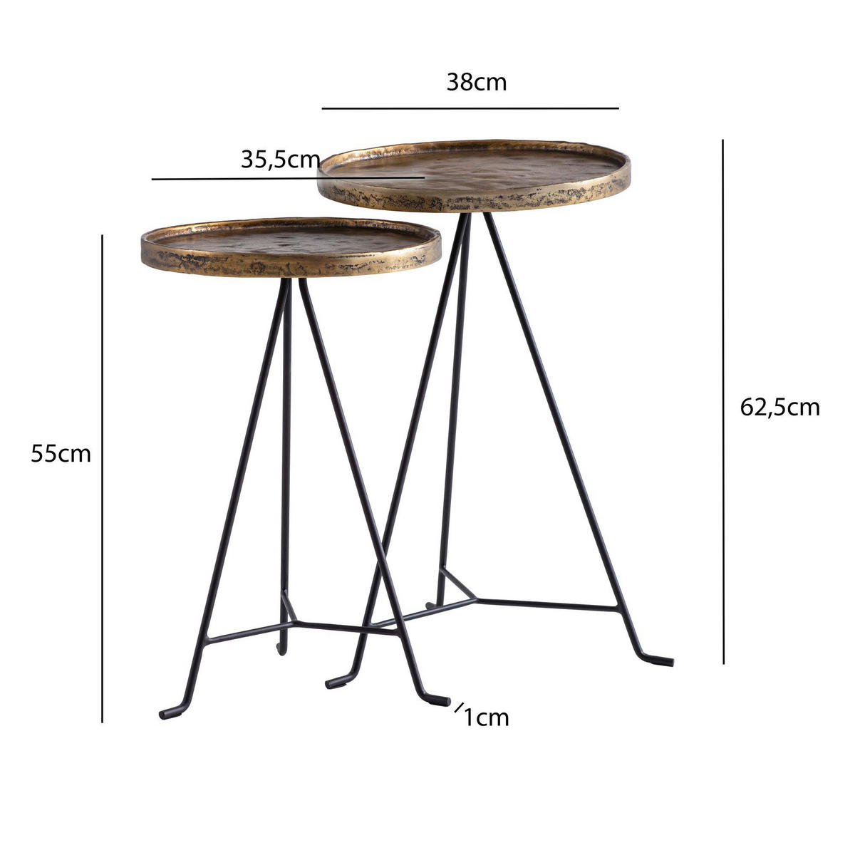 Beistelltisch 2er Set gold dunkel Optik Aluminium B/H/T: ca. 38x63x38 cm 2er Set - gold (38,00/63,00/38,00cm) - Wohnling