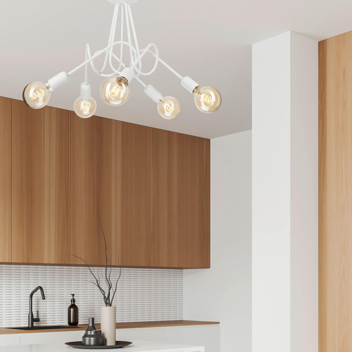 Lamkur Kronleuchter weiß Stahl B/H/L: ca. 39x54x54 cm E27 5 Brennstellen Lizzy - weiß (54,00/39,00/54,00cm) - Lamkur