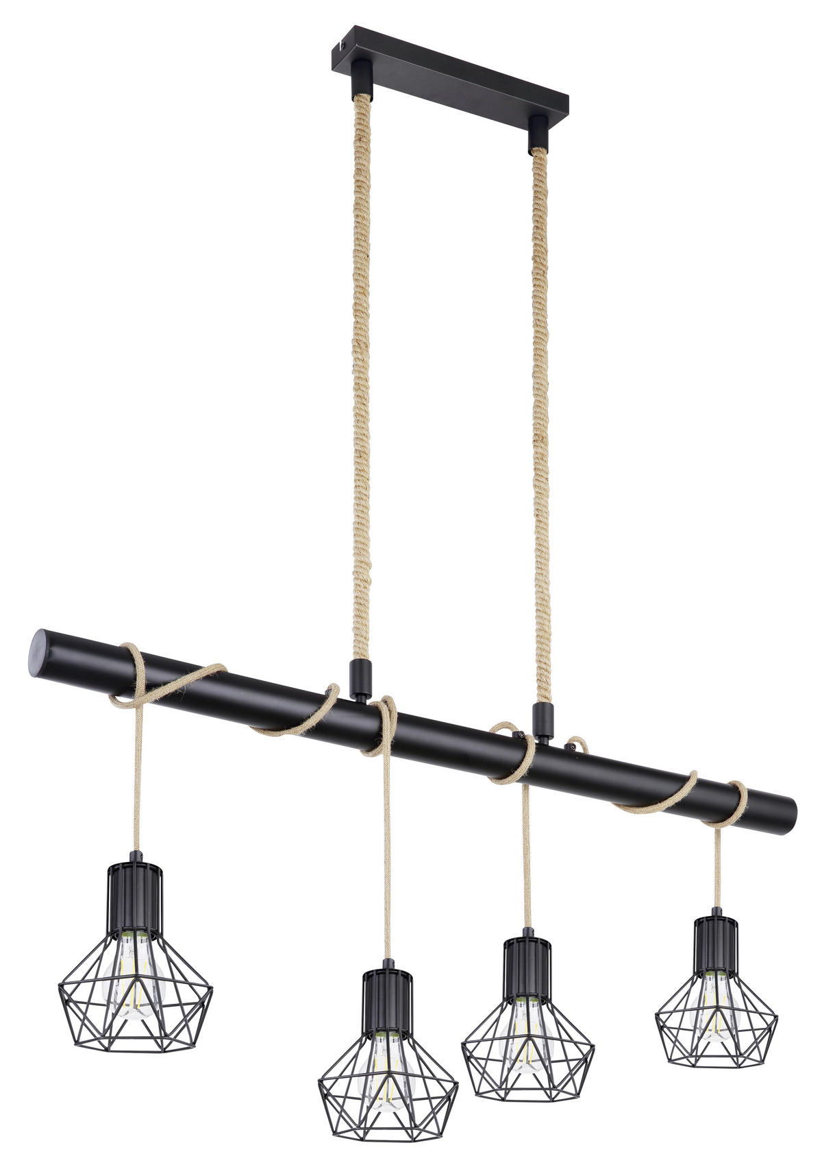 GLOBO Pendelleuchte PRISKA 54017-4H schwarz Metall Hanfseil B/H/T: ca. 100x120x15 cm PRISKA - schwarz (100,00/120,00/15,00cm) - GLOBO