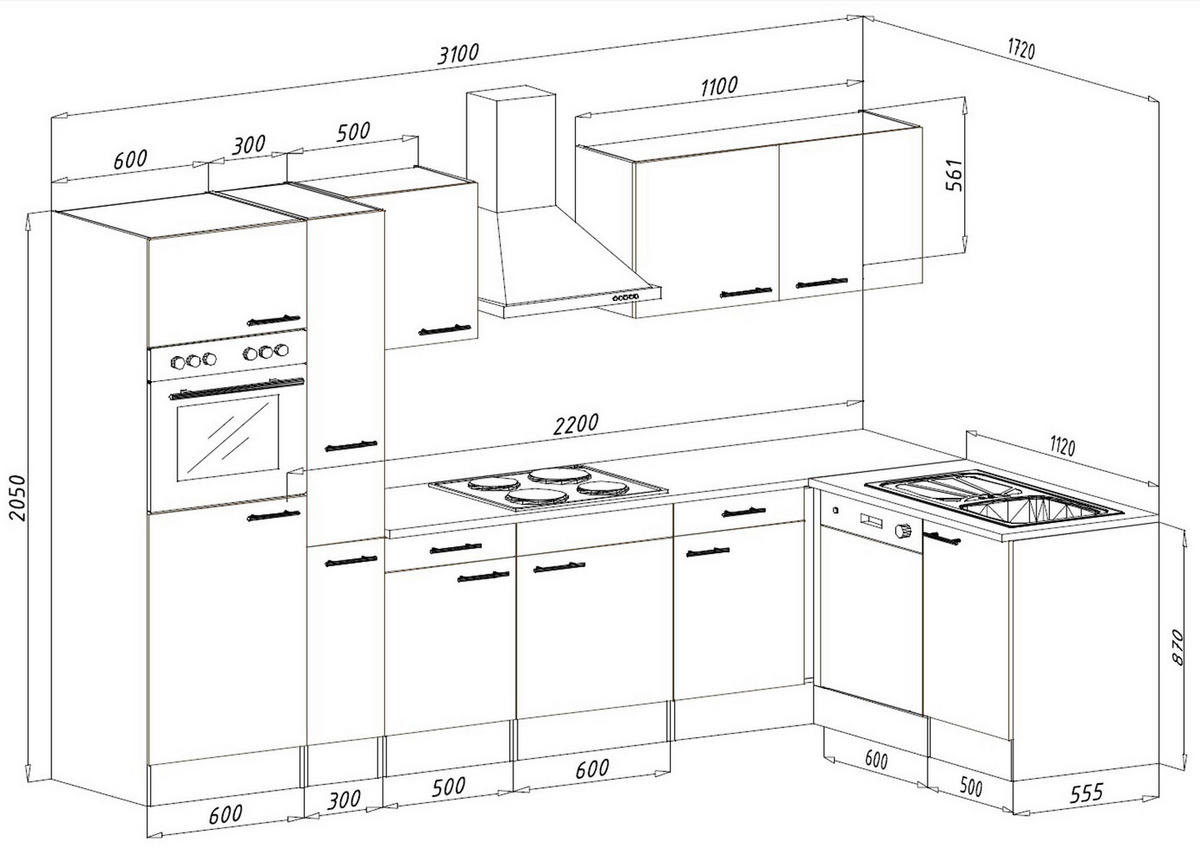 Respekta Winkelküche KBL310EYWS weiß B/H/T: ca. 310x205x172 cm KBL310EYWS - Eiche/weiß (310,00/205,00/172,00cm) - Respekta