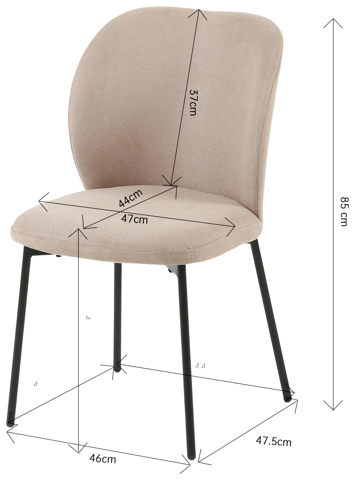 Stuhl Medina beige schwarz Webstoff Metall B/H/T: ca. 46x85x48 cm Medina - beige/schwarz (46,00/85,00/48,00cm)