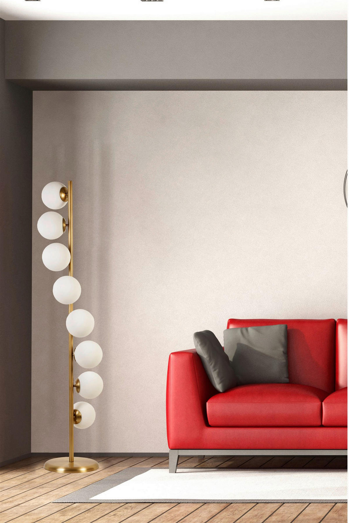 Opviq Stehleuchte weiß Metall Glas B/H/L: ca. 30x155x30 cm E27 8 Brennstellen Stehleuchte_8729-1 - weiß (30,00/30,00/155,00cm) - Opviq