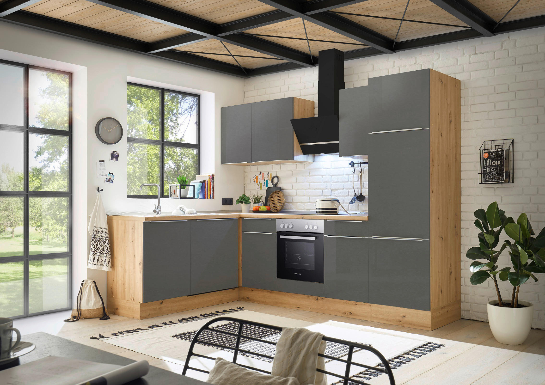 Respekta Winkelküche Marleen grau matt B/H/T: ca. 280x211x170 cm Marleen - Eiche/Alu (280,00/211,00/170,00cm) - Respekta