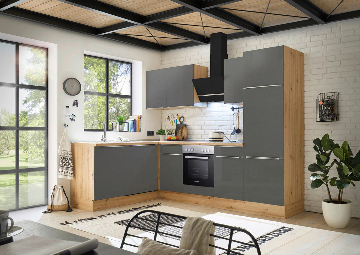 Respekta Winkelküche Marleen grau matt B/H/T: ca. 280x211x170 cm Marleen - Eiche/Alu (280,00/211,00/170,00cm) - Respekta
