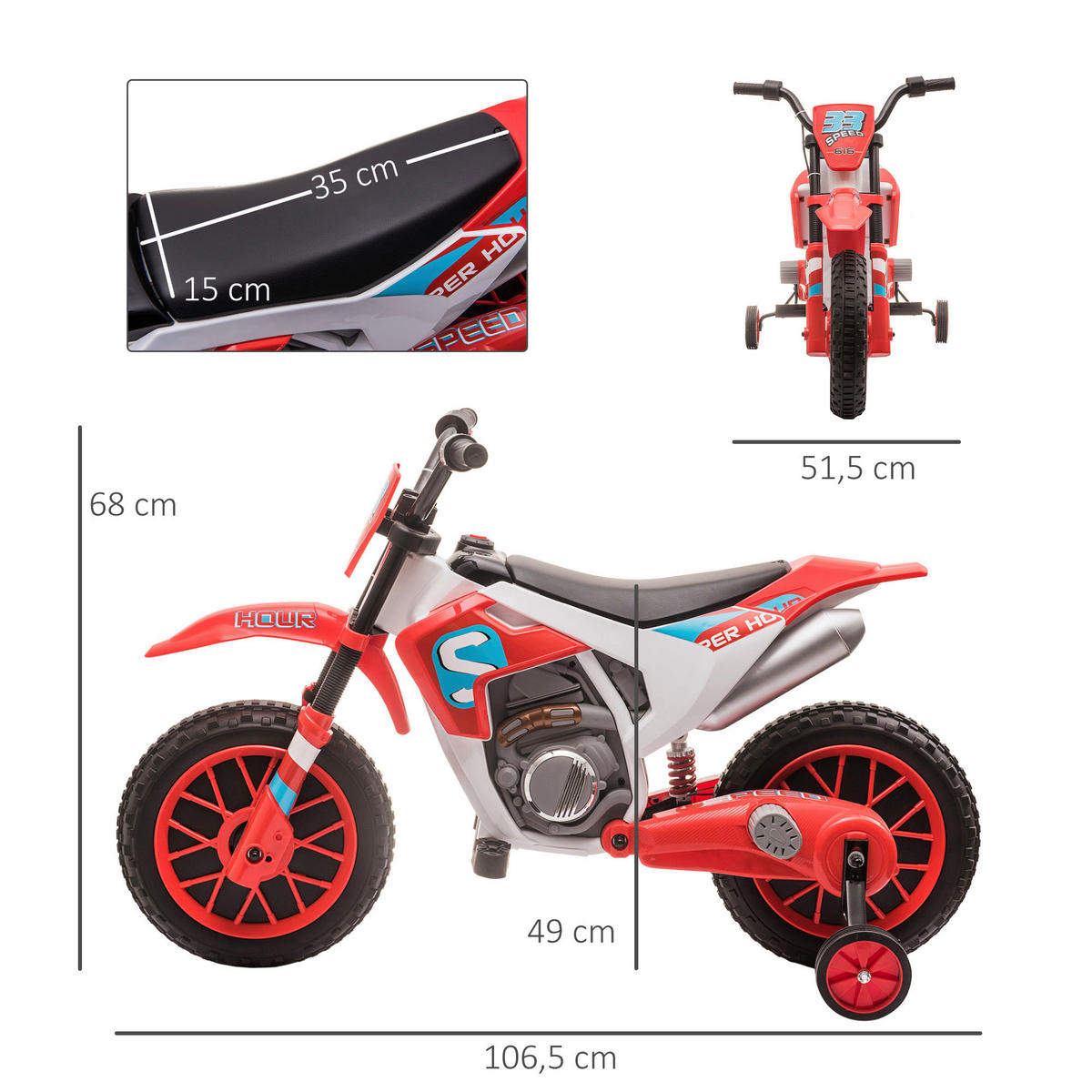 HOMCOM Kinder-Elektromotorrad rot B/H/L: ca. 51,5x68x106,5 cm Kinder-Elektromotorrad - rot (106,50/51,50/68,00cm) - HOMCOM