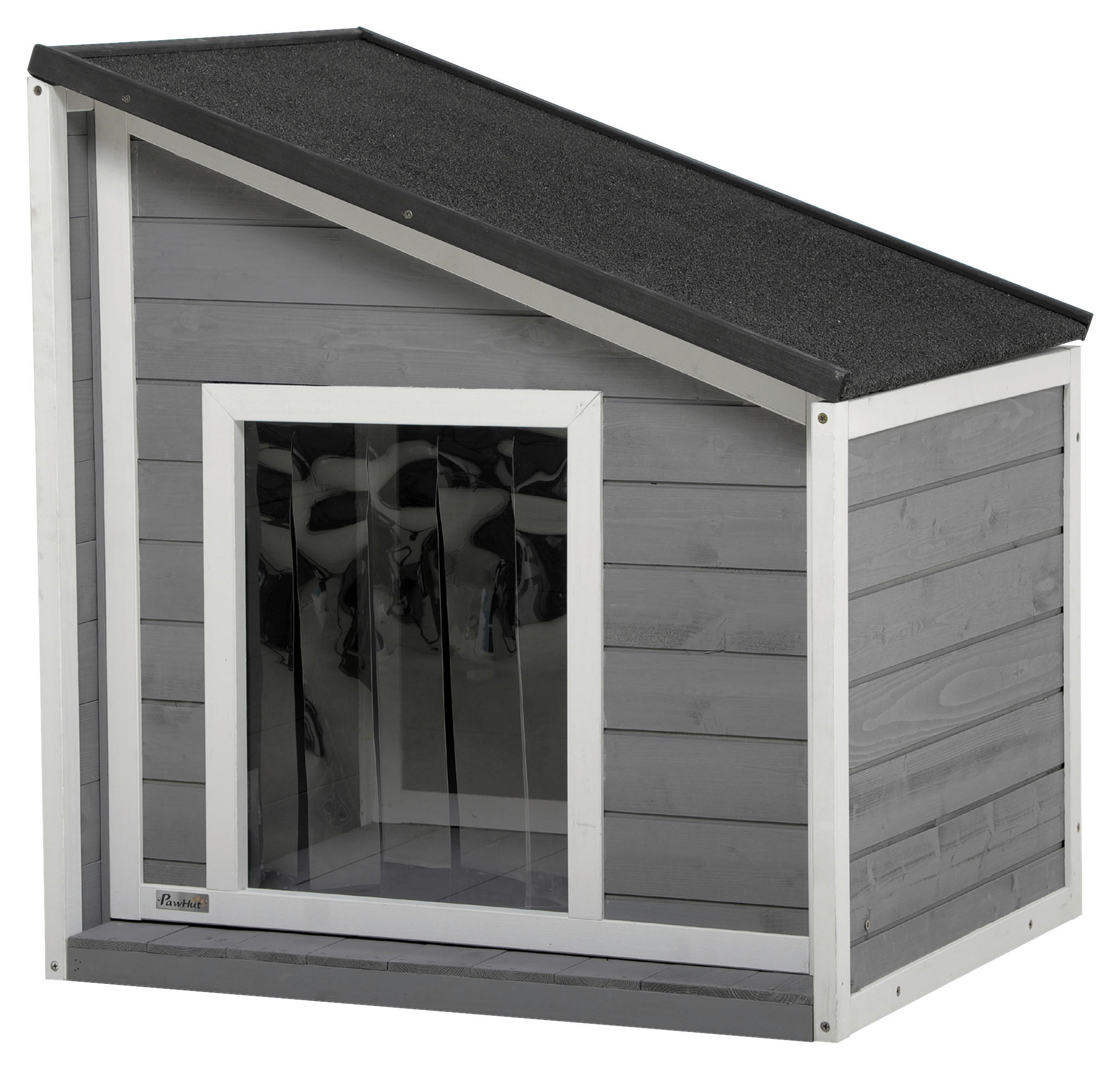 PawHut Hunde-Zubehör weiß Holz B/H/L: ca. 58x71x77 cm Hundehütte - weiß/schwarz (77,00/58,00/71,00cm) - PawHut