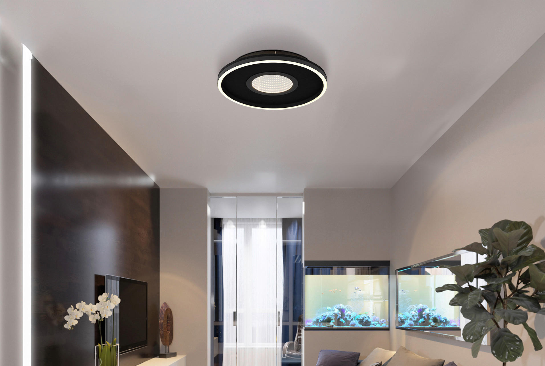 Thumbnail - GLOBO Deckenleuchte Opal transparent mattschwarz Aluminium Metall H/D: ca. 6,3x39,7 cm 1 Brennstellen