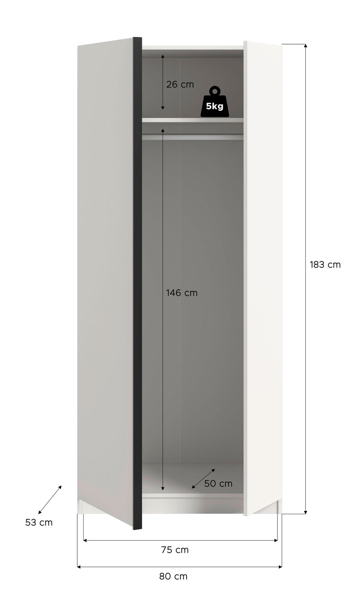 Kleiderschrank OAKLAND weiß B/H/T: ca. 80x183x53 cm OAKLAND - weiß (80,00/183,00/53,00cm) - xonox.home