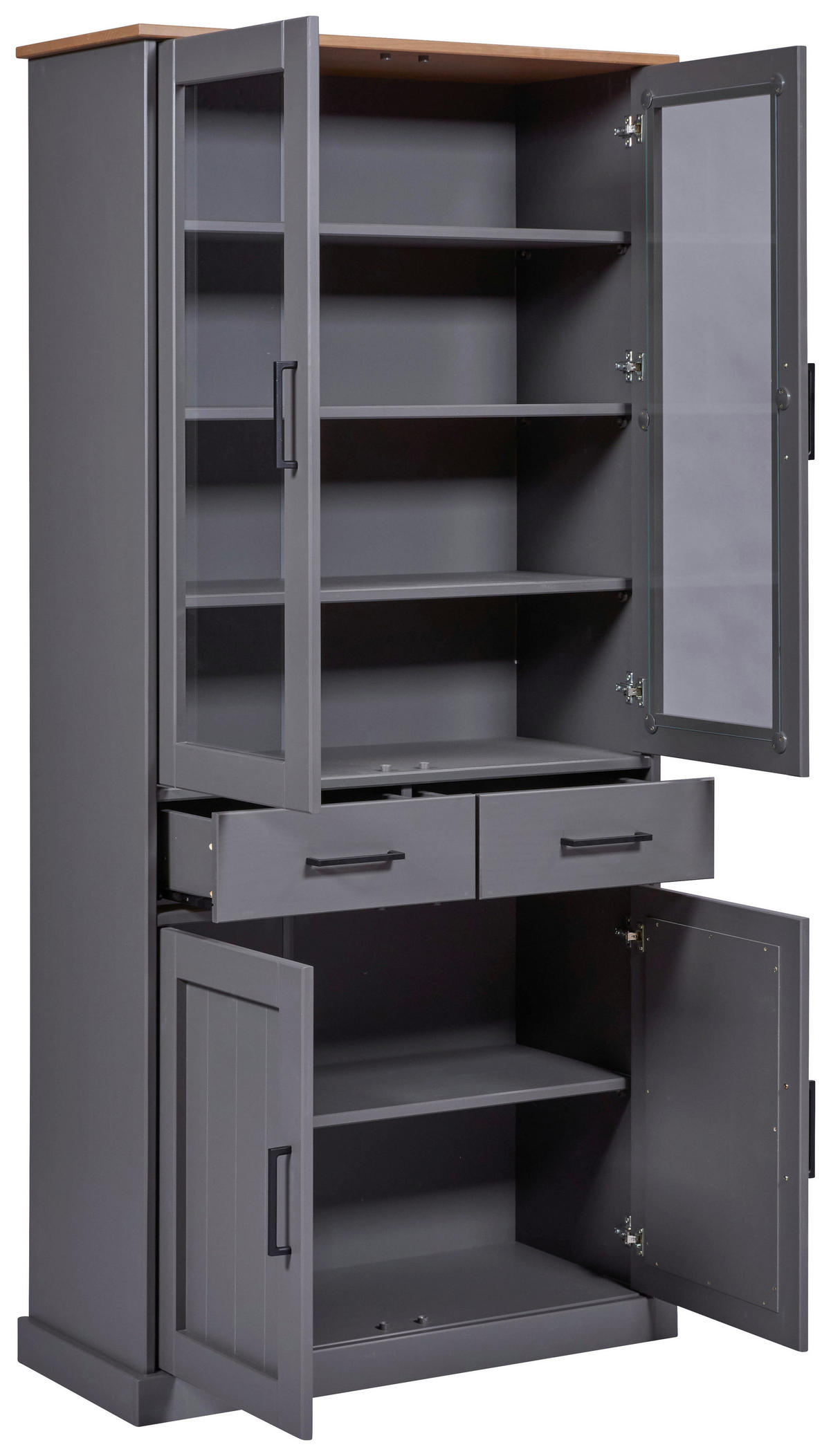 Vitrine Forenzo grau lackiert Holz B/H/L: ca. 38,4x190x90 cm Forenzo - grau (90,00/38,40/190,00cm) - Inter Link