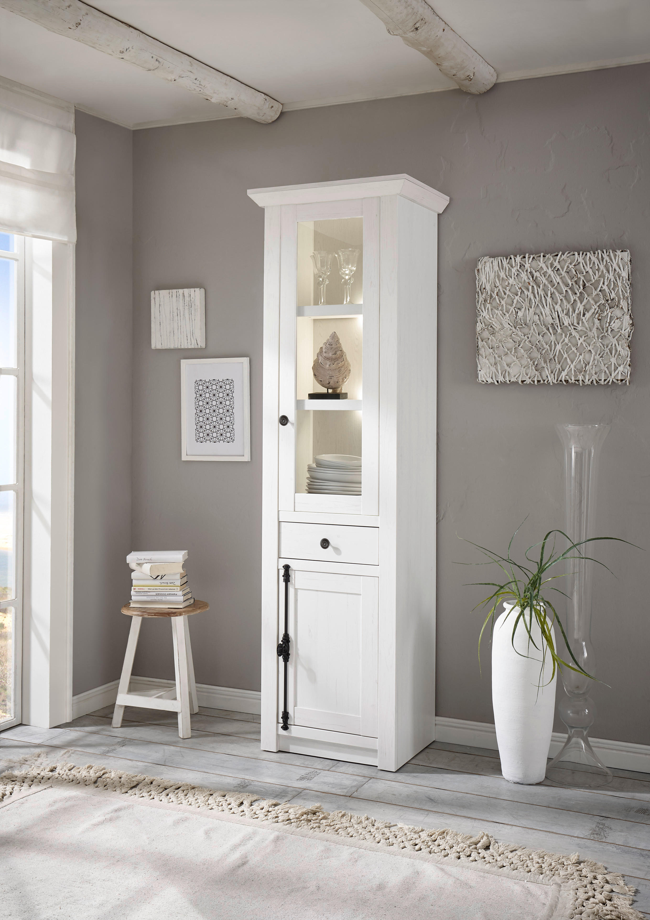 Vitrinenschrank Westerland weiß Pinie Nachbildung B/H/T: ca. 63x207x45 cm Westerland - weiß (63,00/207,00/45,00cm)