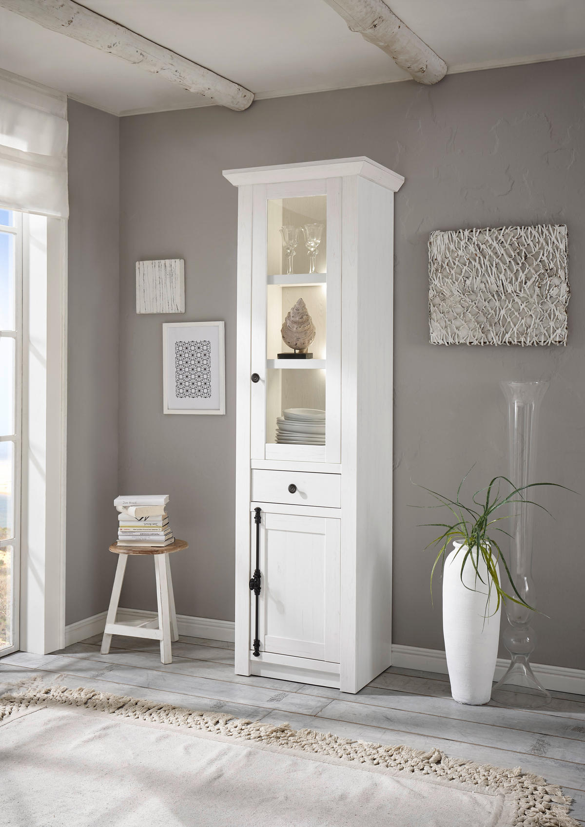 Vitrinenschrank Westerland weiß Pinie Nachbildung B/H/T: ca. 63x207x45 cm Westerland - weiß (63,00/207,00/45,00cm)