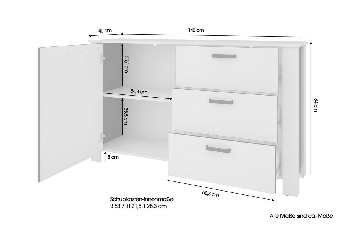 Sideboard FARO weiß schwarz B/H/T: ca. 140x84x40 cm FARO - weiß/schwarz (140,00/84,00/40,00cm) - byLIVING