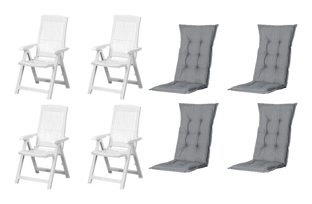 PROGARDEN,MADISON Klappsessel Set + Auflagen Tampa weiß Kunststoff B/H/L: ca. 61x109x60 cm Tampa - weiß/grau (60,00/61,00/109,00cm) - PROGARDEN,MADISON