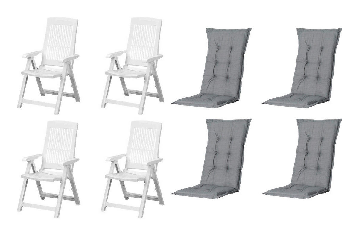 PROGARDEN,MADISON Klappsessel Set + Auflagen Tampa weiß Kunststoff B/H/L: ca. 61x109x60 cm Tampa - weiß/grau (60,00/61,00/109,00cm) - PROGARDEN,MADISON