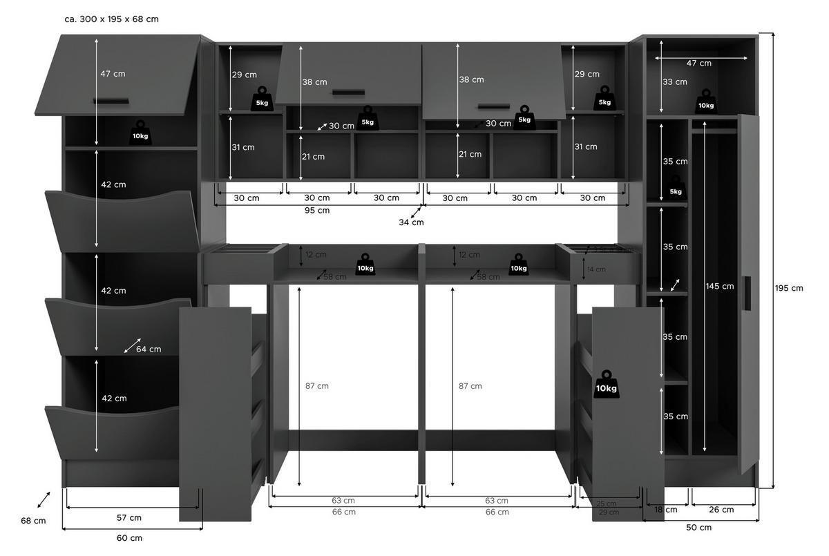 Waschmaschinenumbauschrank Free anthrazit B/H/T: ca. 306x195x68 cm Free - anthrazit (306,00/195,00/68,00cm) - xonox.home