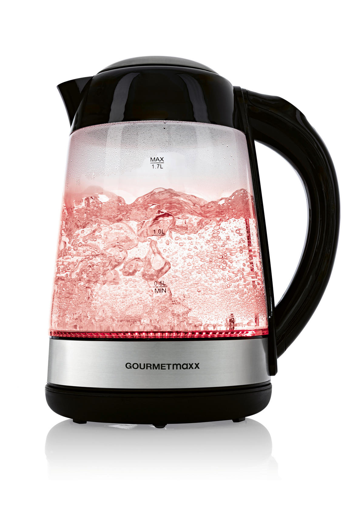 GOURMETmaxx Wasserkocher LED-Wasserkocher_Glas - schwarz (22,00/18,70/25,00cm) - GOURMETmaxx