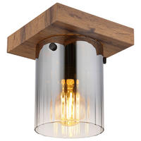 GLOBO Deckenleuchte dunkelbraun Rauch MDF Glas B/H/T: ca. 16x18x16 cm 1 Brennstellen UNDERWOOD - dunkelbraun/Rauch (16,00/18,00/16,00cm) - GLOBO