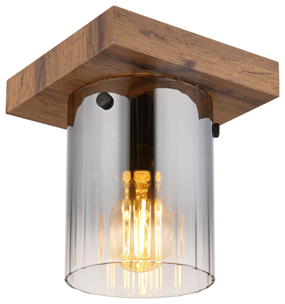 GLOBO Deckenleuchte dunkelbraun Rauch MDF Glas B/H/T: ca. 16x18x16 cm 1 Brennstellen UNDERWOOD - dunkelbraun/Rauch (16,00/18,00/16,00cm) - GLOBO