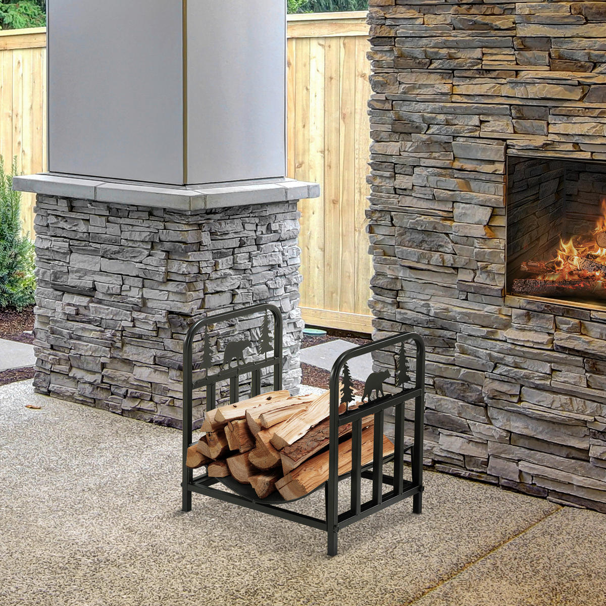 Outsunny Kaminholzregal schwarz B/H/L: ca. 33,5x43x42 cm Kaminholzregal - schwarz (42,00/33,50/43,00cm) - Outsunny