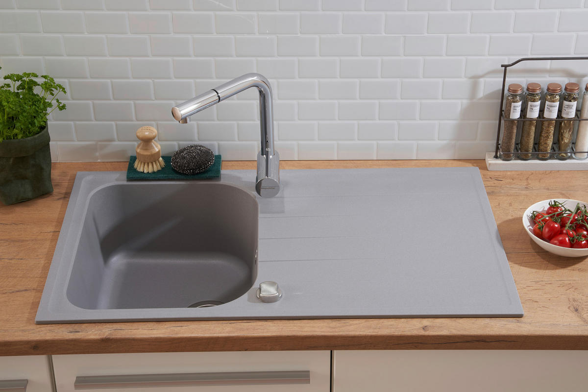 Respekta Einbauspüle Orlando 86 x 50 G Beton grau Granitverbundmaterial B/H/T: ca. 86x20,9x50 cm Orlando 86 x 50 G - Beton/grau (86,00/20,90/50,00cm) - Respekta